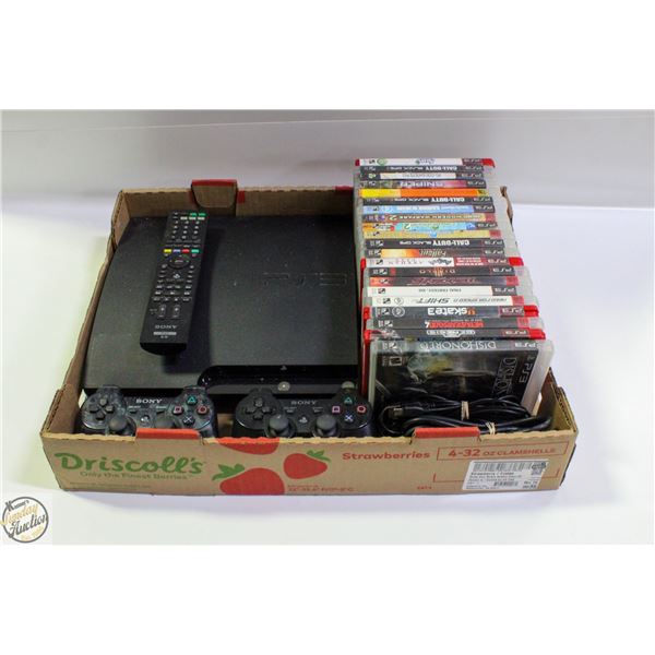 PS3 12OGIG WITH 2 CONTROLLERS AND 21 GAMES