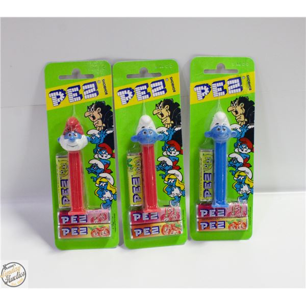 VINTAGE 3 (SEALED) PEZ SMURF'S