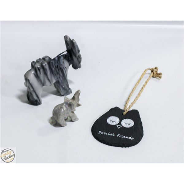GENUINE STONE CARVINGS - ELEPHANT, DONKEY +