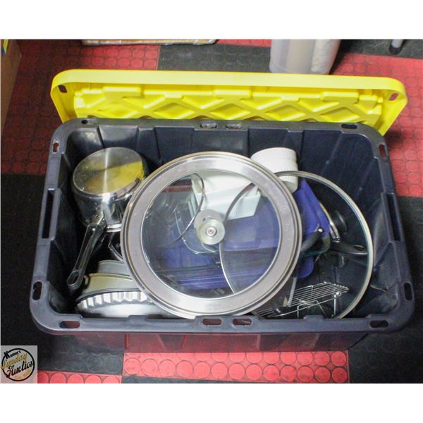 BIN FULL OF POTS, PANS AND BAKINGWARE