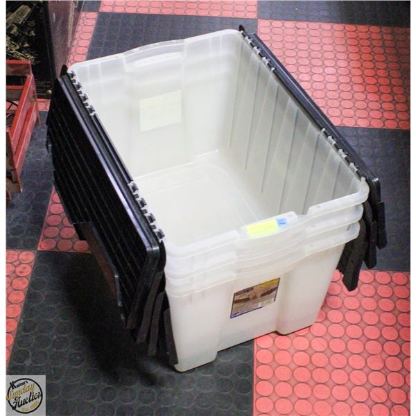 3 -PLASTIC STORAGE TOTES 45L, W. LOCKING LIDS
