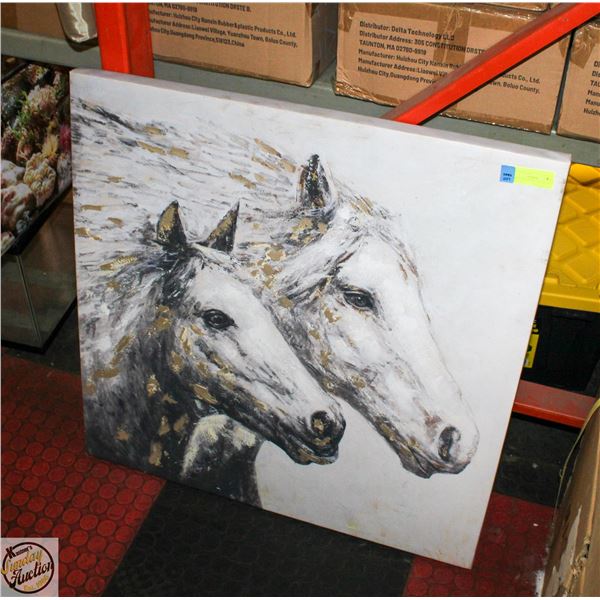 PAIR OF HORSES ON CANVAS - WALL HANGING 30" X 30"