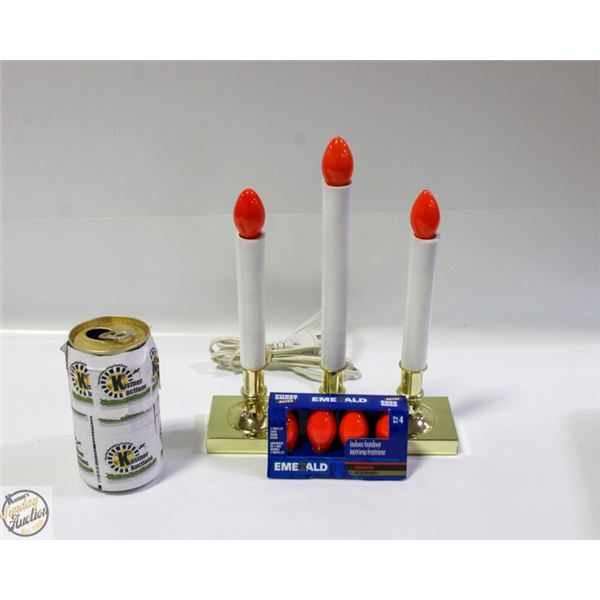 METAL 3 CANDLE ELECTRIC LAMP WITH EXTRA BULBS