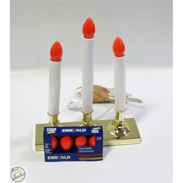 METAL 3 CANDLE ELECTRIC LAMP WITH EXTRA BULBS