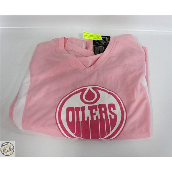 NEW OILERS LADIES LARGE PINK JERSEY WITH
