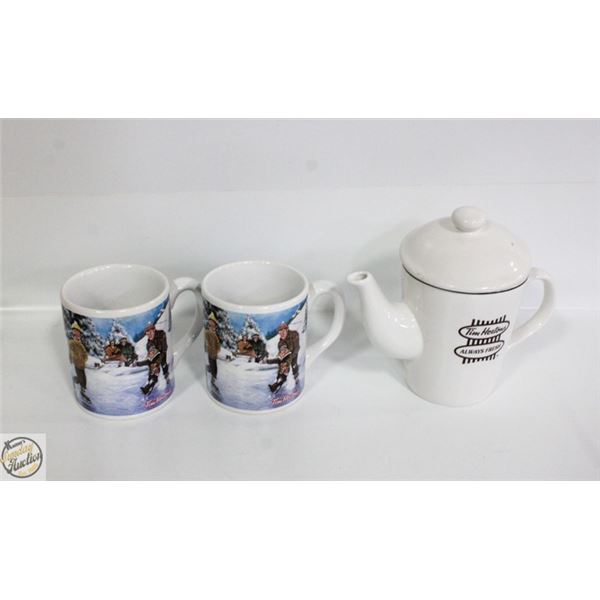 TIM HORTONS TEA POT WITH COLLECTOR MUGS