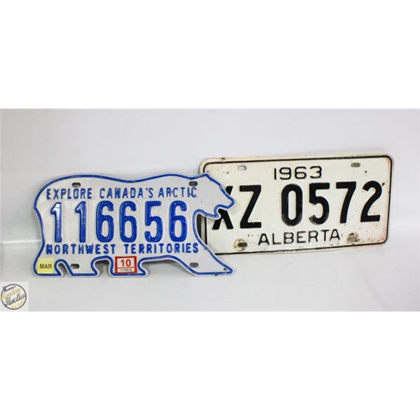2 LICENSE PLATES - 1963 ALBERTA