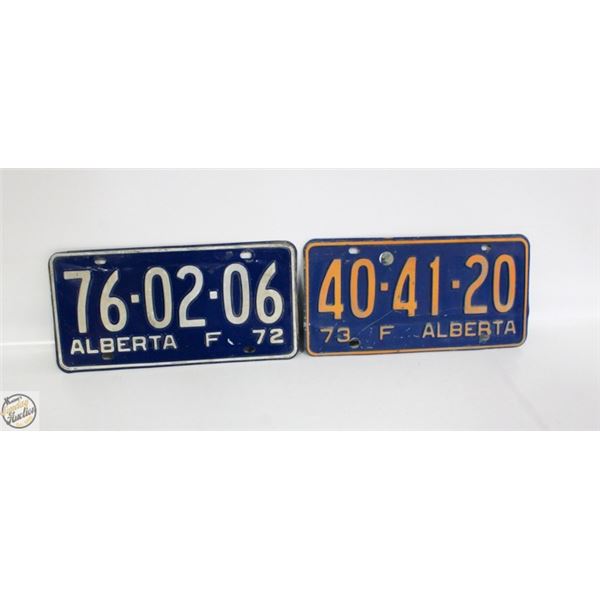 2 LICENSE PLATES - 1972 ALBERTA