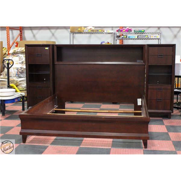 DARK WOOD KING SIZED BED FRAME UNIT H-63.5"