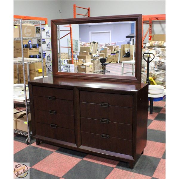 DARK WOOD BEDROOM DRESSER WITH MIRROR H-76.5"