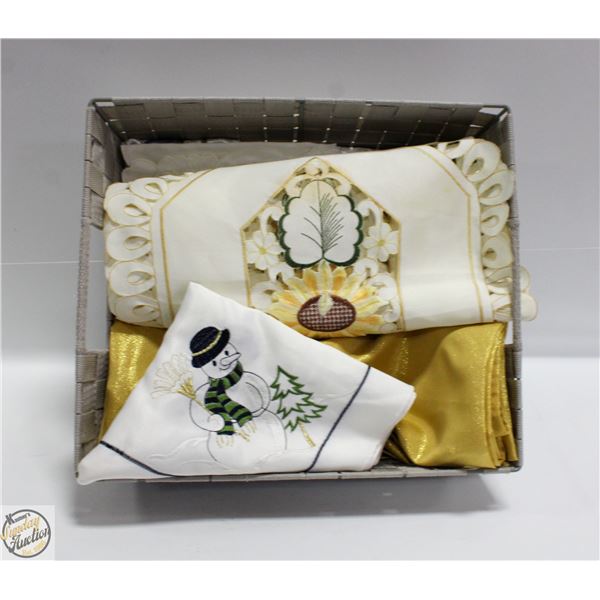 CHRISTMAS LINENS - 8 RUNNERS & TABLECLOTHS