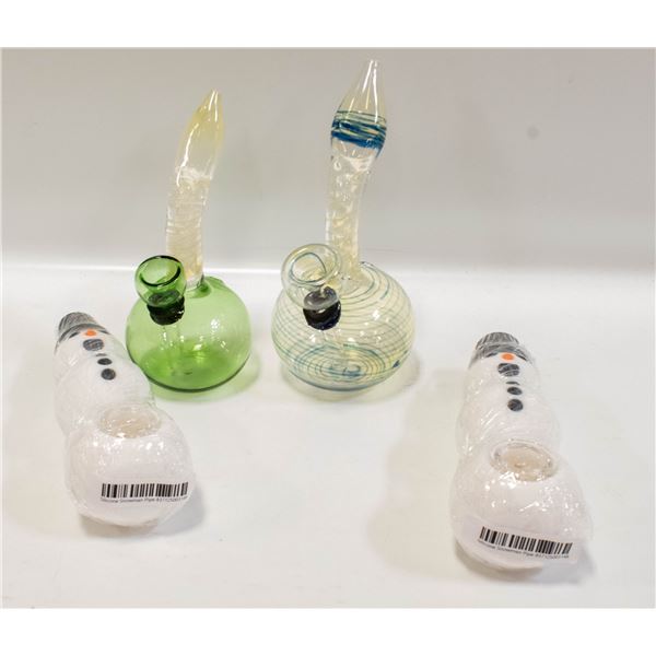 2 GLASS BONGS PLUS 2 SILICONE SNOWMAN PIPES