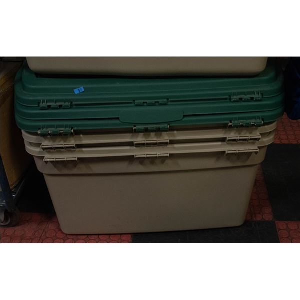 3 XL RUBBERMAID HINGED STORAGE TUBS