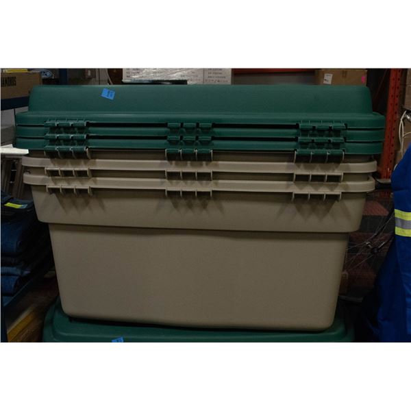 3 XL RUBBERMAID HINGED STORAGE TUBS