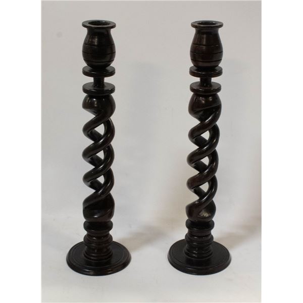 DOUBLE TWIST-STEM D.WOOD CANDLE STICKS VINTAGE