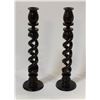 Image 1 : DOUBLE TWIST-STEM D.WOOD CANDLE STICKS VINTAGE
