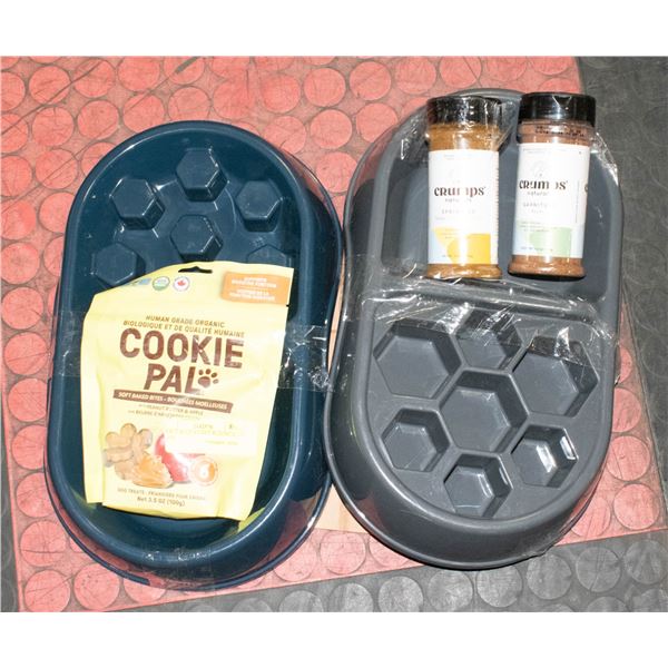 NEW 2- BLUE & GREY PLASTIC SLOW FEED