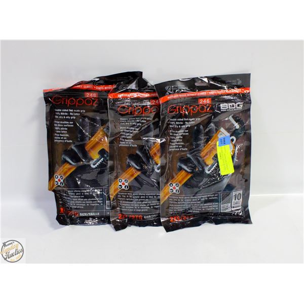 3PKS OF 10 GLOVES BDG GRIPPAZ NITRILE MECHANIC