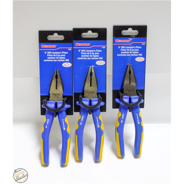 3 NEW WESTWARD LINEMAN'S PLIERS
