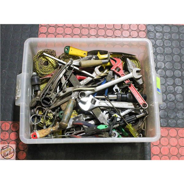 TRAY OF ASSORTED SHOP TOOLS & SUPPLIES