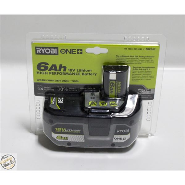 NEW RYOBI 6 AH 18 VOLT LITHIUM HP BATTERY