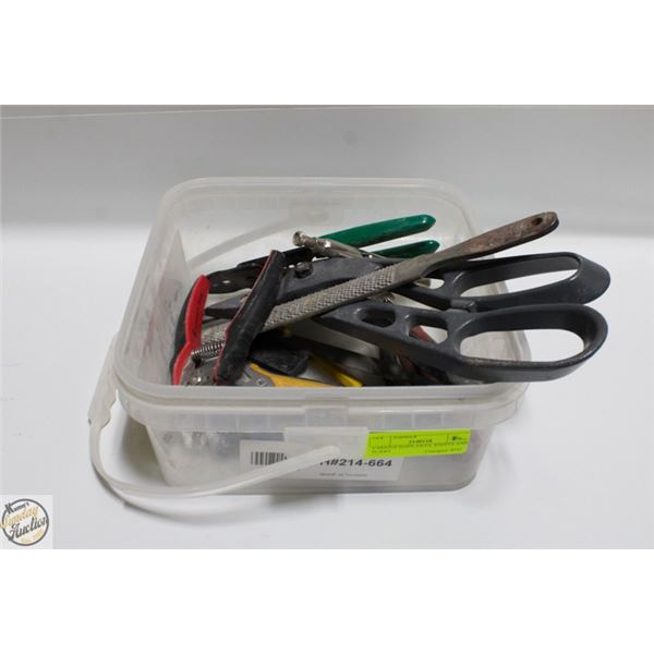 VARIOUS SNIPS, FILES, KNIVES AND PLIERS