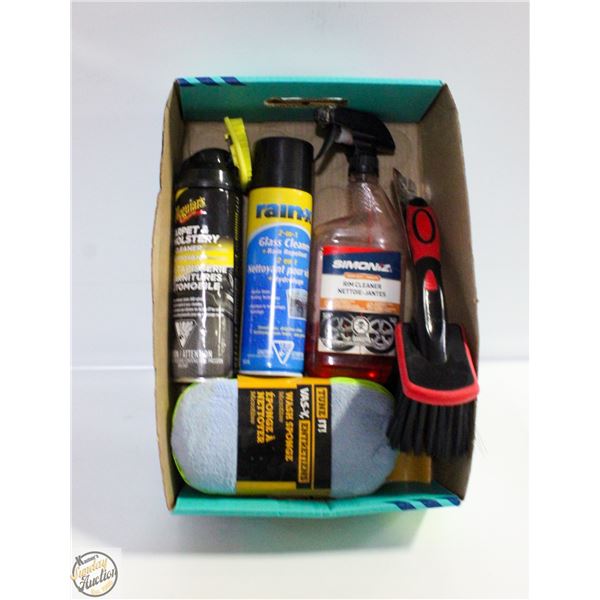 FLAT OF CAR CLEANING PRODUCTS SOME NEW SOME