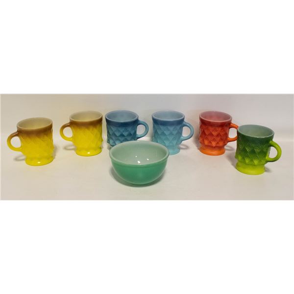 4 GLASSBAKE BOWLS; GREEN FIREKING