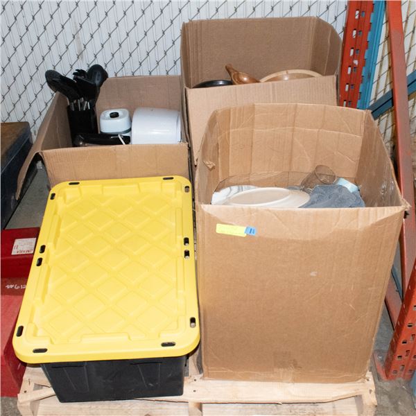 ESTATE PALLET W/STEAMING POT, TUPPERWARE, BOWLS,