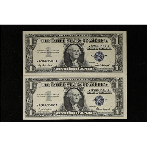 2-1957 US $1 AU/UNC SILVER CERT, BLUE SEALS WITH