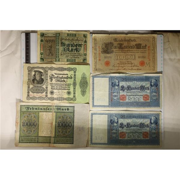 6 GERMAN BILLS: 2-1910 ONE HUNDRED MARK, 1-1922