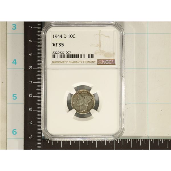 1944-D SILVER MERCURY DIME NGC VERY FINE 35