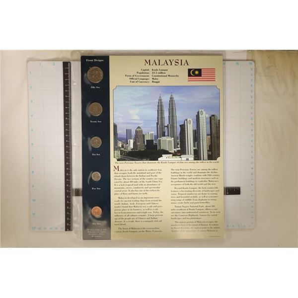 2005 MALAYSIA 5 COIN UNC SET ON LARGE INFO CARD