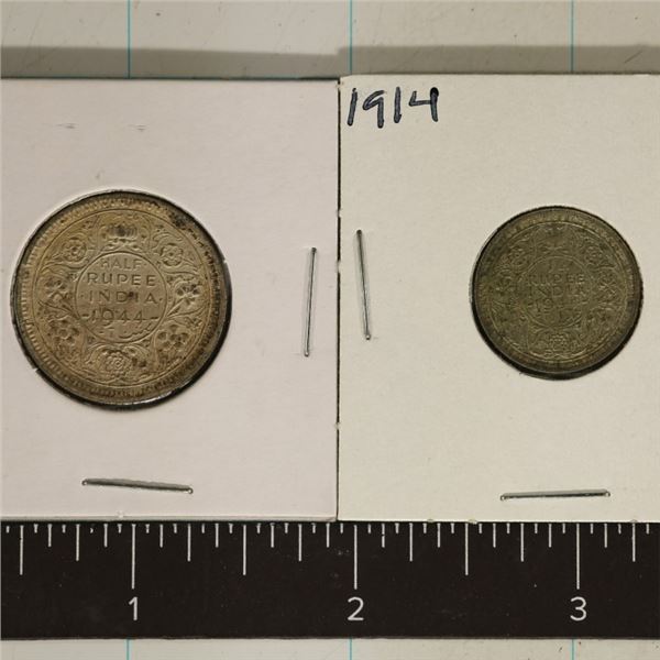 2 INDIA SILVER COINS .18 OZ. ASW TOTAL: 1914 ONE