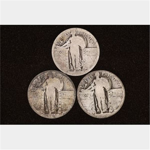 3-NO DATE SILVER STANDING LIBERTY QUARTERS
