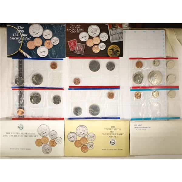 3 PARTIAL US MINT SETS: 1976, 1989 & 1990 WITH