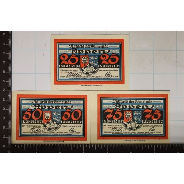 3-1920/21 GERMAN CRISP UNC APPEN NOTGELDS: