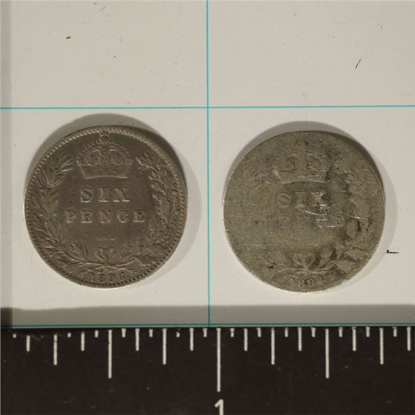1894 & 1896 GREAT BRITAIN SILVER 6 PENCE COINS