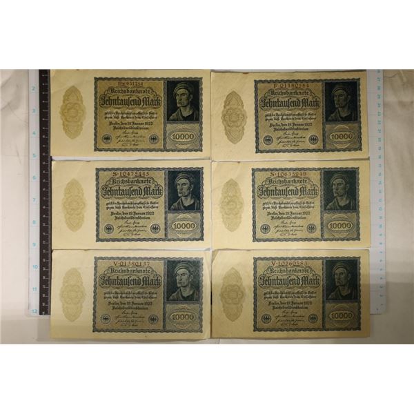 6-1922 GERMAN 10,000 MARK BILLS. CRISP
