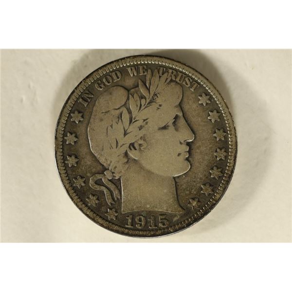 KEY DATE 1915 SILVER BARBER HALF DOLLAR (FINE)