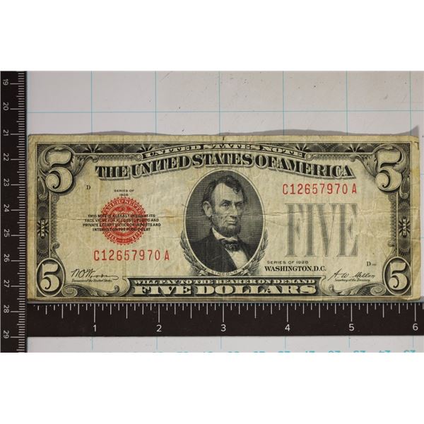 1928 US $5 RED SEAL NOTE