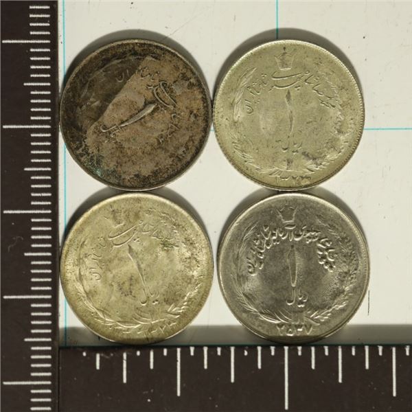 4 IRAN SILVER 1 RIAL COINS. .1236 OZ. ASW TOTAL