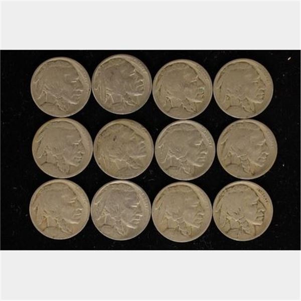 12 FULL DATE BUFFALO NICKELS: 1927-P & S'S