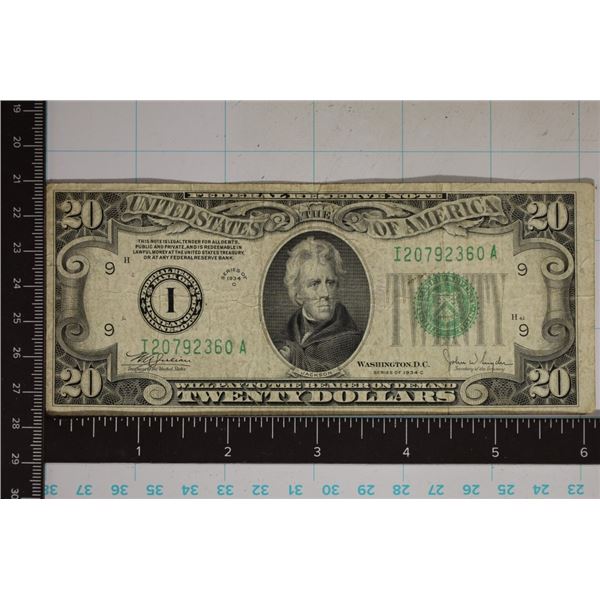 1934-C US $20 FRN, GREEN SEAL