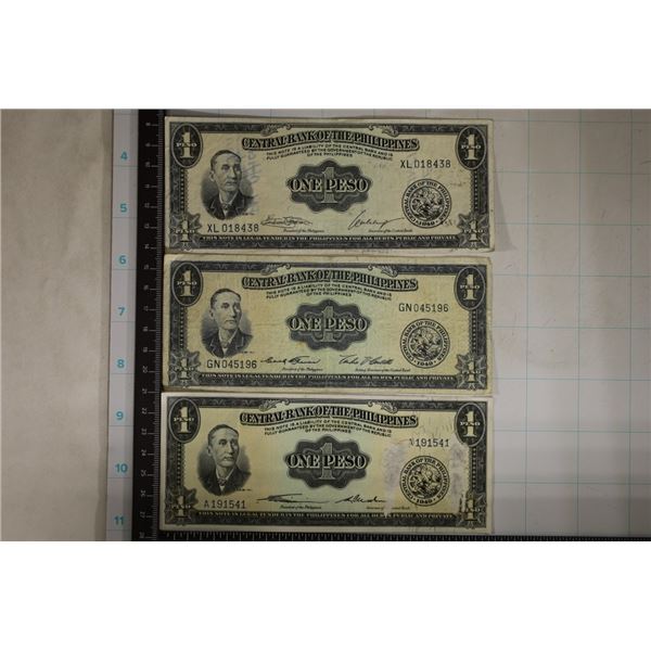3 CENTRAL BANK OF THE PHILIPINNES 1 PESO BILLS