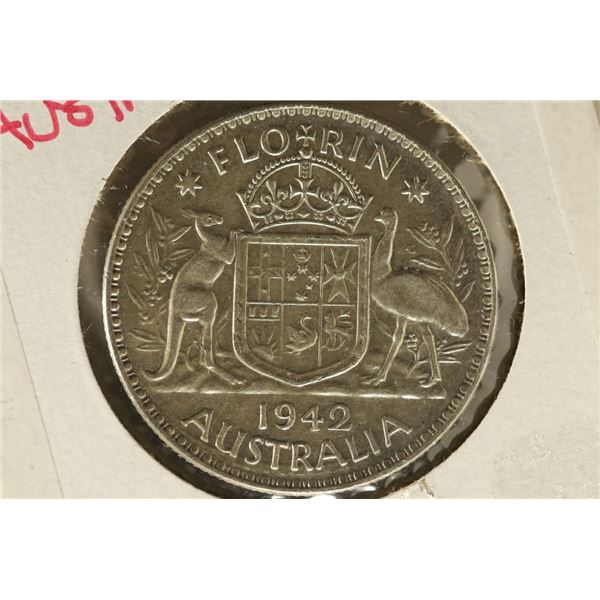 1942 AUSTRALIA SILVER 1 FLORIN .3364 OZ. ASW