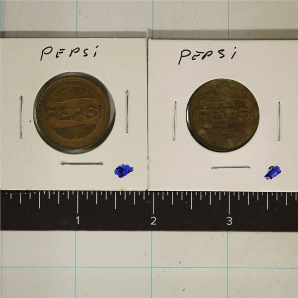 2 VINTAGE METAL PEPSI VENDING MACHINE TOKENS