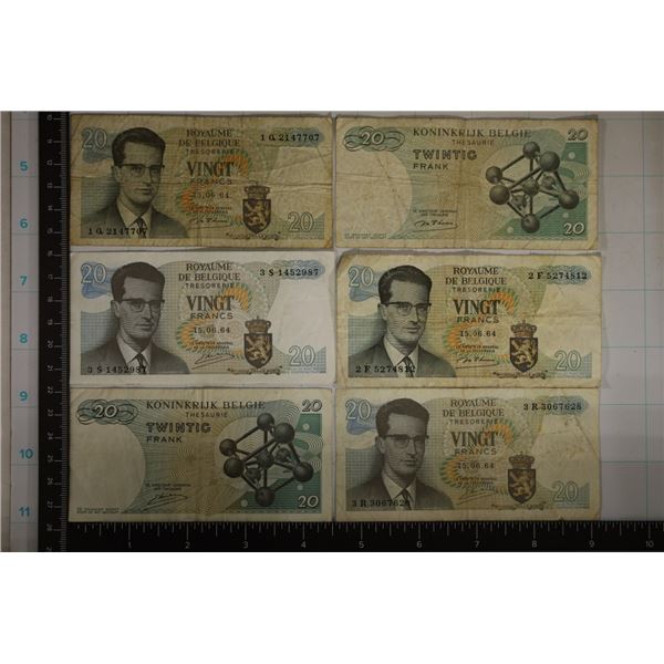 6-1964 BELGIUM 20 FRANC BILLS