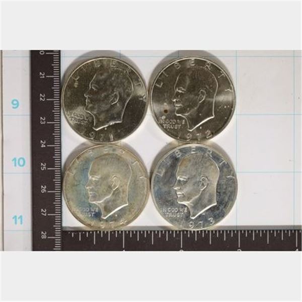 1971-S, 72-S, 73-S & 1974-S IKE SILVER UNC DOLLARS