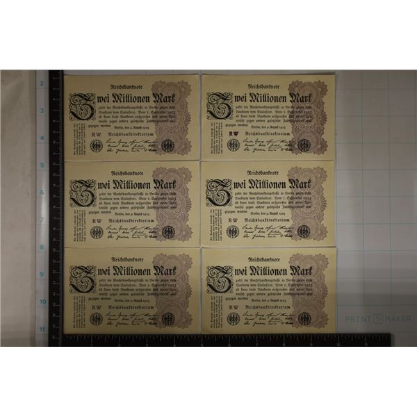 6-1923 GERMAN CRISP UNC 2 MILLION MARK BILLS